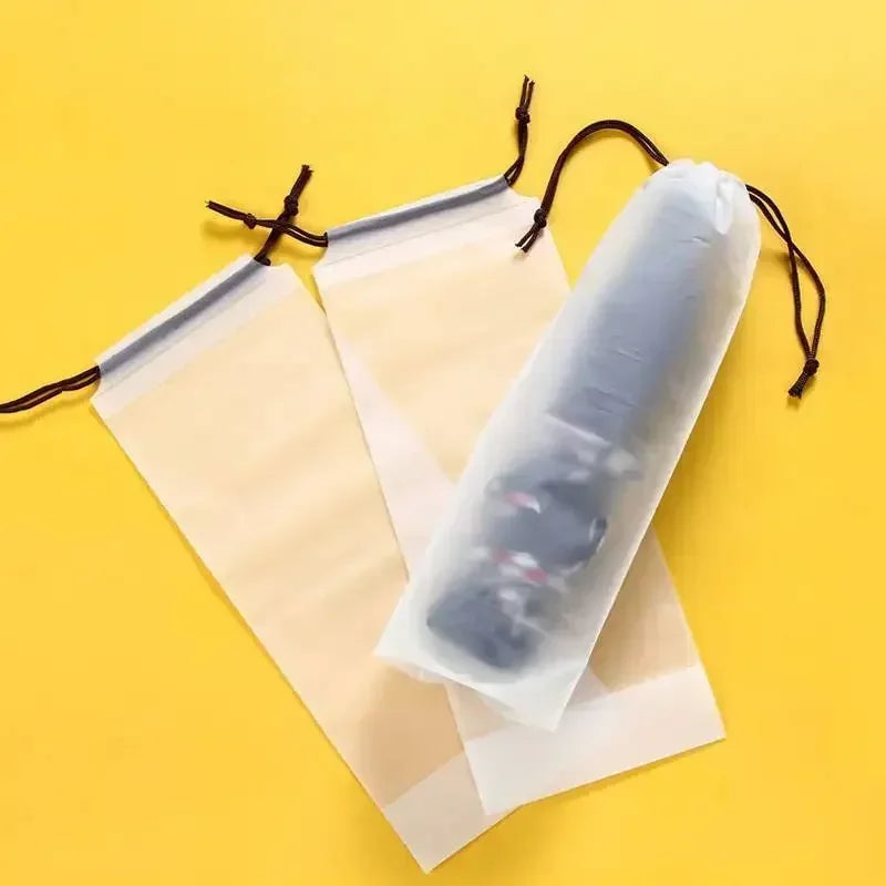 10pcs Beam Mouth Waterproof Umbrella Storage Bag Plastic Bag Drawstring Bag Translucent Bag Out Storage Vehicle-mounted Wet Bag