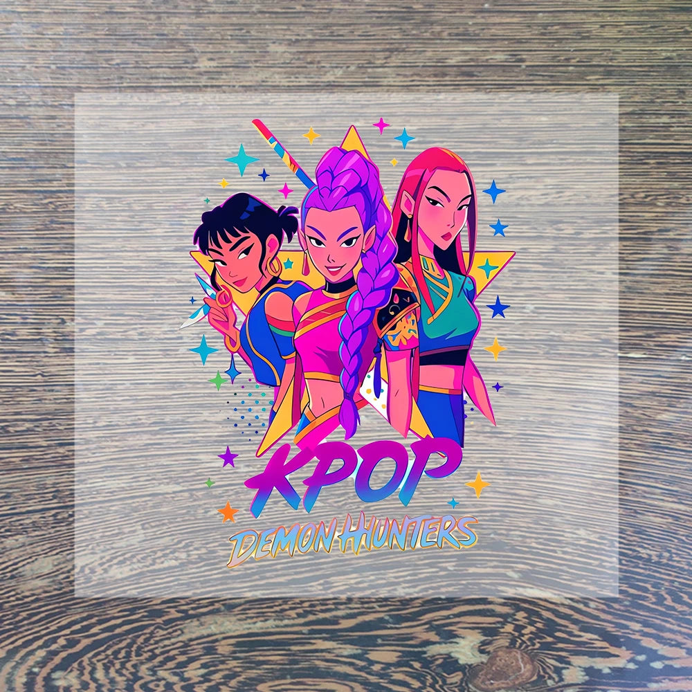 K Pop Demon Hunters Cartoon Iron on Patches for Clothing Kawaii DIY Heat Transfer Stickers Adult Children Clothes Custom Sticker