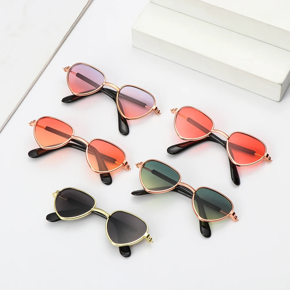 1Pc 8cm Heart-Shape Doll Sunglasses Cute Mini Plush Doll Eyeglasses Pet Eyewear Fashion Doll Accessories Kids Girls Gift