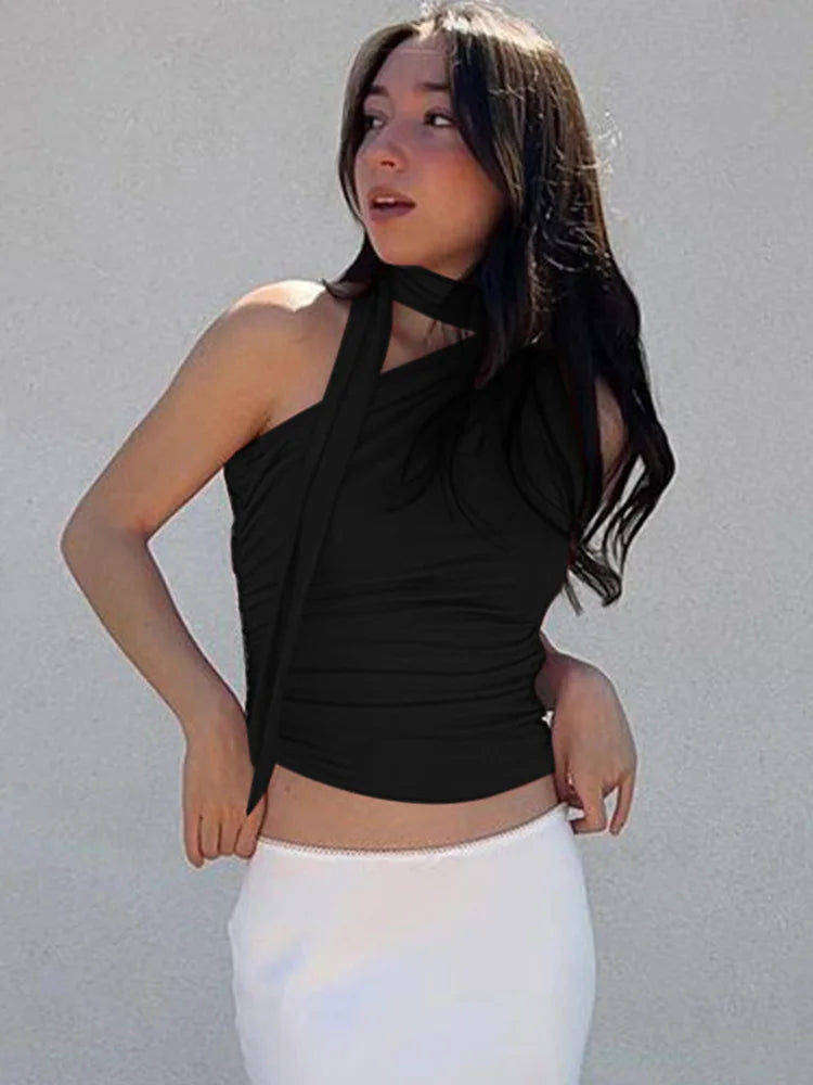 Backless Sexy Off Shoulder Halter Tank Tops Women Vintage Sleeveless Crop Top Y2K Clothes Club Female Casual Summer 2024