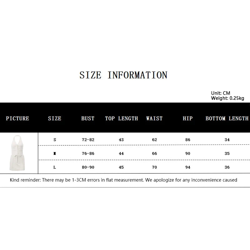 Fairycore Buttom Up Backless Halter Neck Crop Tops +Mini Skirt Matching Suit Outfits Hotsweet 2 Piece Skirt Set Streetwear