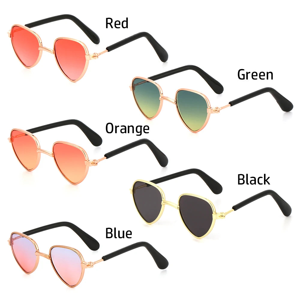 1Pc 8cm Heart-Shape Doll Sunglasses Cute Mini Plush Doll Eyeglasses Pet Eyewear Fashion Doll Accessories Kids Girls Gift